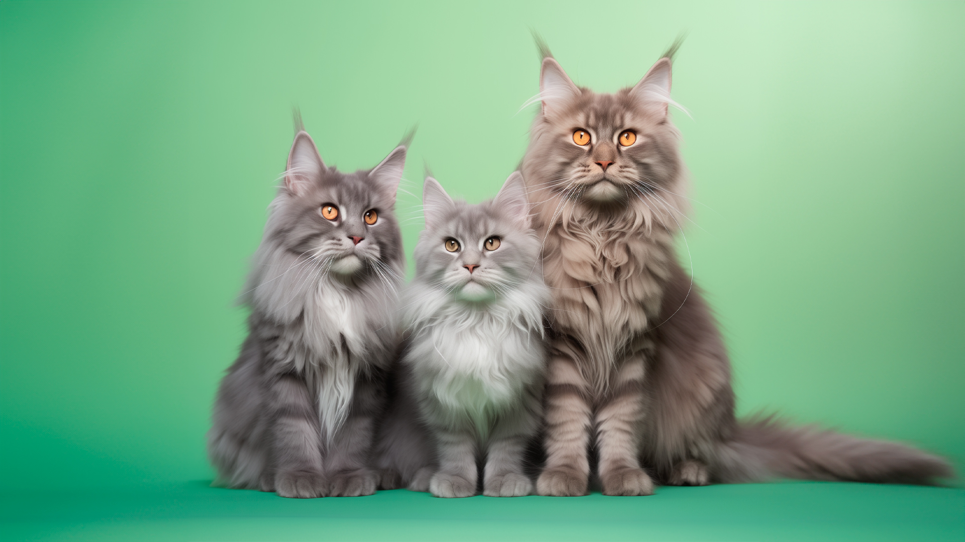 3 кошки породы Мейн Кун
